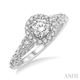 5/8 ctw Diamond Engagement Ring with 3/8 ct Round Cut Center Stone in 14K White Gold